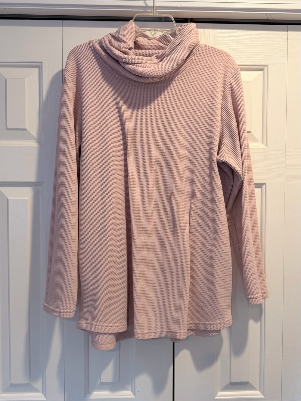 Soft Pink Cowl Neck Women's Sweater, Waffle Knit
